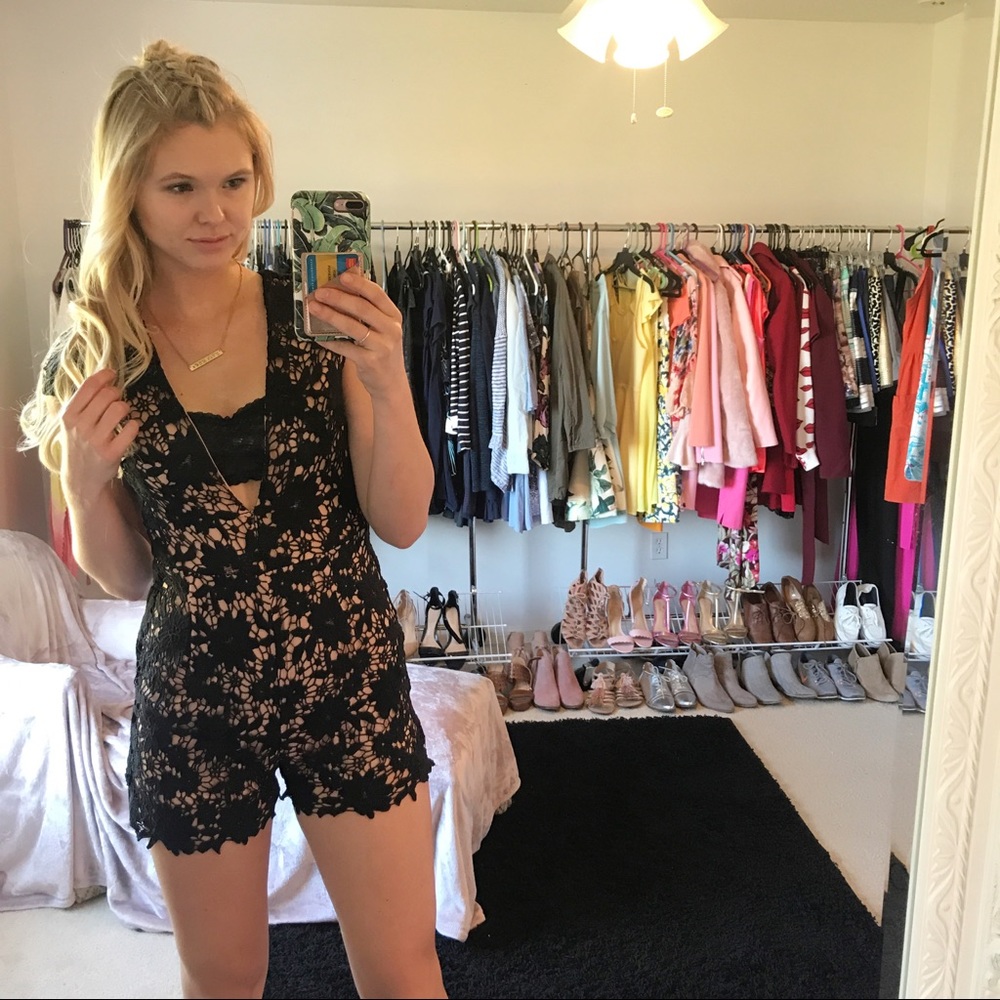 Lucy Wang Black & Nude Lace Romper